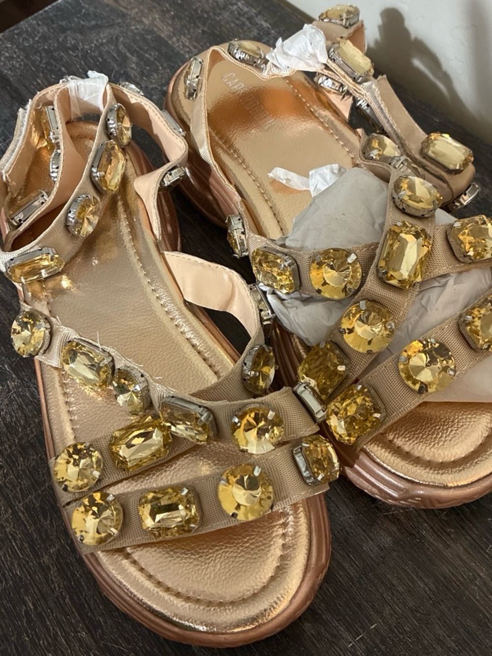 Cape Robbin Gold Jeweled Platform Sandals - Picture 2 of 4